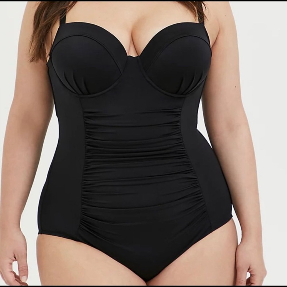 Torrid push-up underwire one-piece swimsuit with lattice back - black 2 DD/F 2x